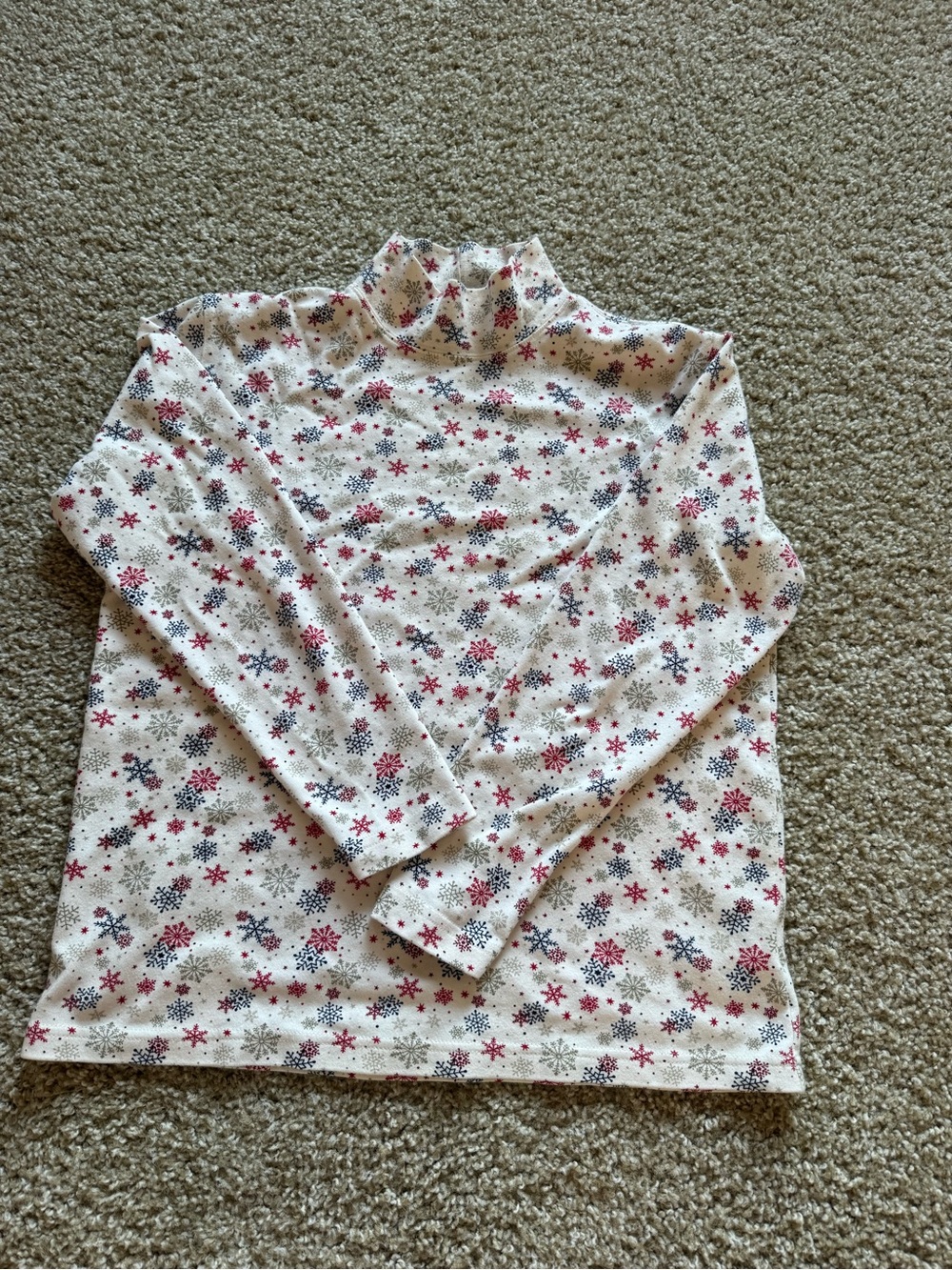 Cream Mockneck Top with Snowflake Print, Winter/Christmas, 100% Cotton